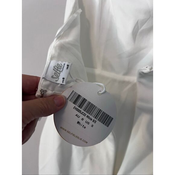 NWT Selfie Leslie Halterneck Gathered Pleat Side Knee Length Dress White - Picture 8 of 9
